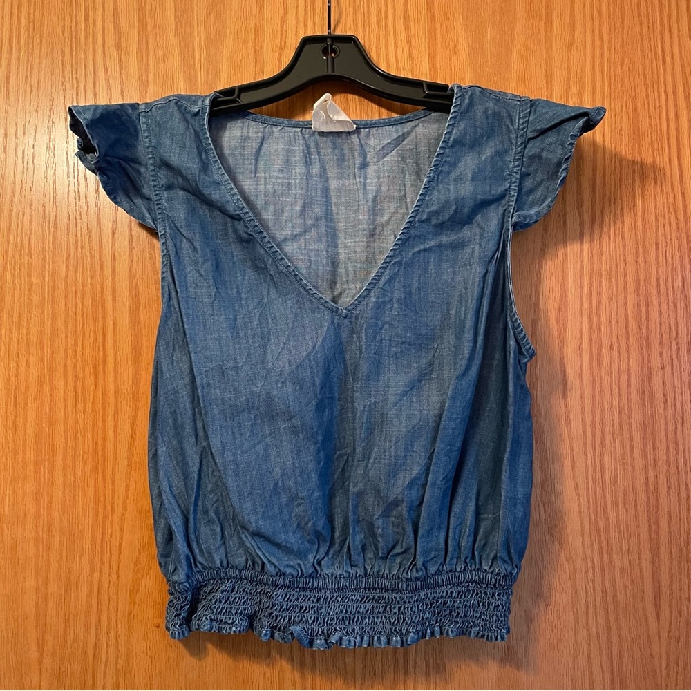 Harper Heritage ruffle cinched waist denim style tank top Large Made in India.